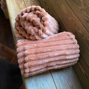 Pair Room Essentials Channeled Plush Terracotta Throw Blanket 50"x60" Midweight